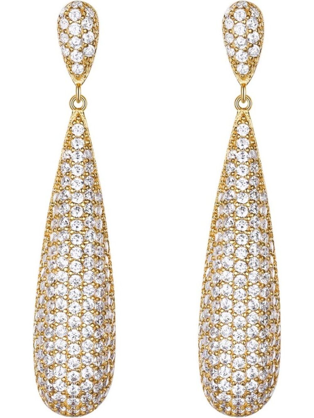 Elegant Long Tear Drop Earrings, 925 Sterling Silver, Pave Cubic Zirconia